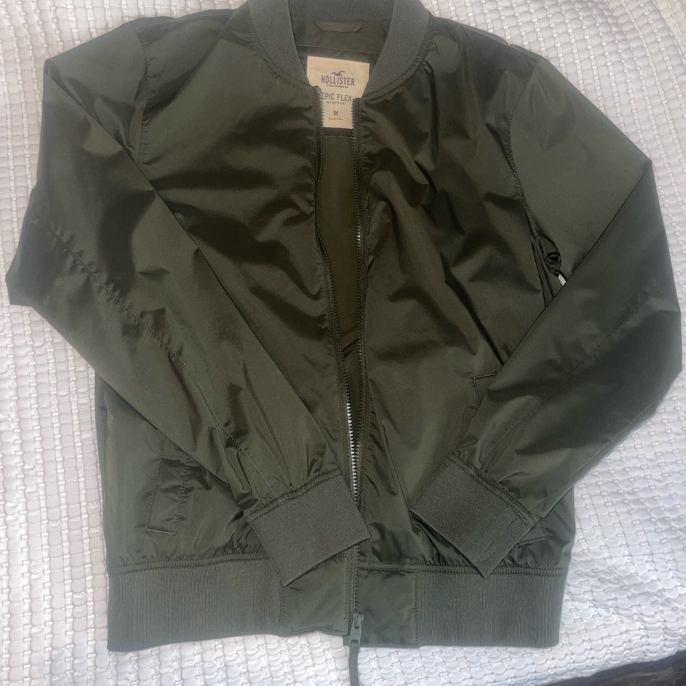 Hollister Men's Dark Green Bomber Jacket
